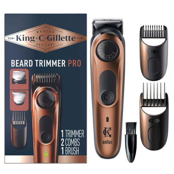 King C. FABREJAY Beard Trimmer PRO with 40 beard length settings in precise 0.5mm steps, cordless design & 1 trimmer, 1 brush, 2 combs, 1 charger and 1 T-blade