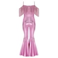 thumbnail image 4 of inlzdz Girls Sequin Fringe Romper Sparkly Glitter Metallic Flared Jumpsuit Disco Birthday Dance Outfit Pink 6, 4 of 6