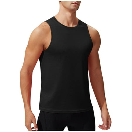 IYTR Mens Shirts Sleeveless Crewneck Exercise Running Training Tank Top Fashion Comfy Solid Color Lightweight Loose Sleeveless T Shirt Summer Clothes Casual Blouse (Black XXL)