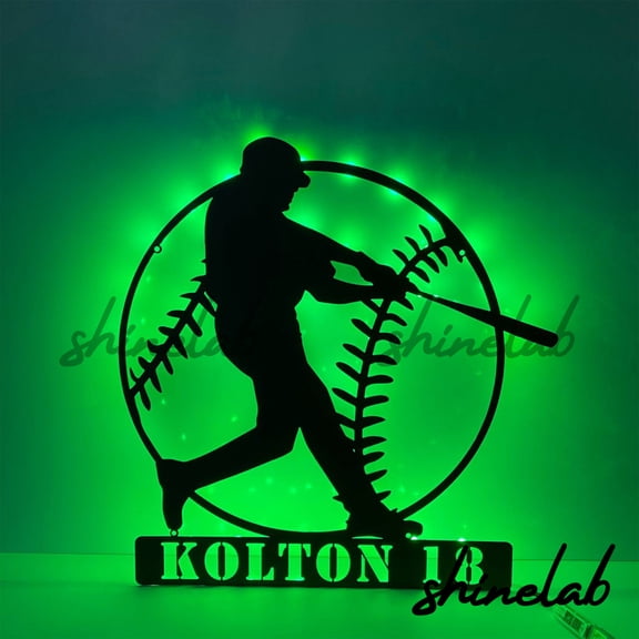Shinelab Baseball Metal Sign LED Wall Art, Custom Baseball Player Gift, Sport Wall Decor 11093