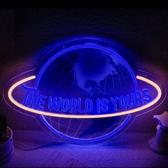 UPONRAY The World is Yours Neon Signs for Wall Decor, LED Dimmable Planet Neon Light with 5v USB Powered for Man Cave, Bedroom, Game Room, Office, Party, Pub, Birthday Gift