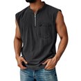 thumbnail image 2 of Mens Sleeveless Shirt Quarter Zip Muscle Tank Top Washed Vintage Shirts Chest Pocket Casual Retro Summer Top, 3XL, 2 of 4