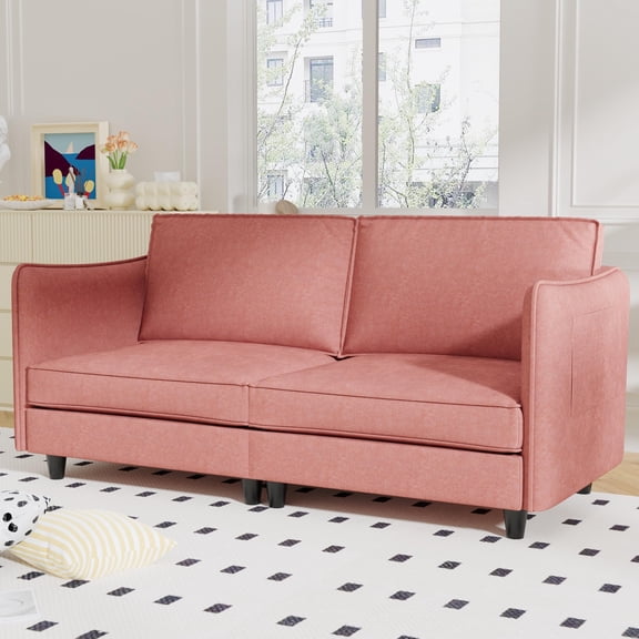 74.27" Red Loveseat Sofa, 2-Seater Mid Century Modern Couch, Solid Wood Frame, Pocket Spring Cushions, Small Apartment, Bedroom, Dorm, Home Office Seating