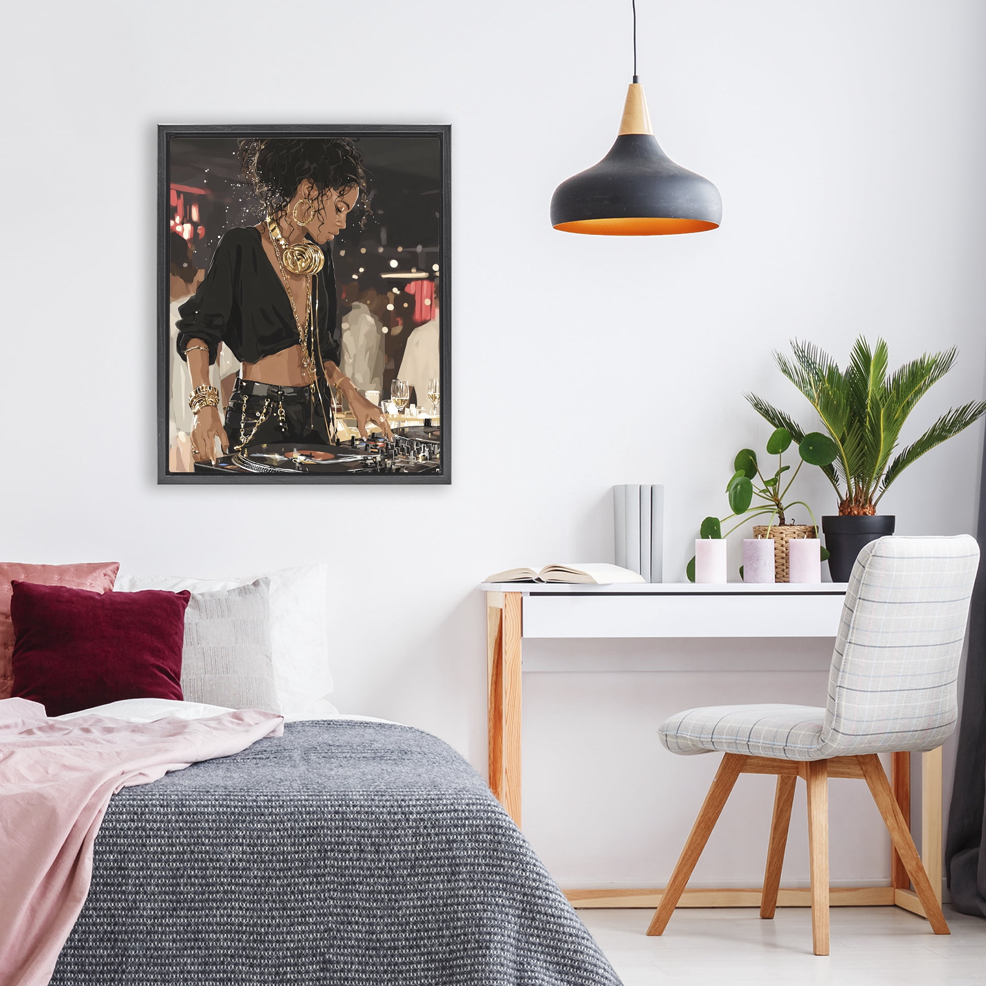 Stupell Industries Touches Of Gold DJ Black Framed Floater Canvas Wall Art, design by Franklyn Gregory