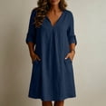 thumbnail image 6 of Horkkom Mini Dresses for Women Summer V Neck Long Sleeve Sundresses Solid Color Loose Casual Beach Dresses with Pockets XL, 6 of 7