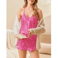 thumbnail image 5 of Ekouaer Satin Pajama Set for Women 2 Piece Camisole Top and Shorts Silk Lingerie with Ruffle Floral Nightwear, 5 of 6