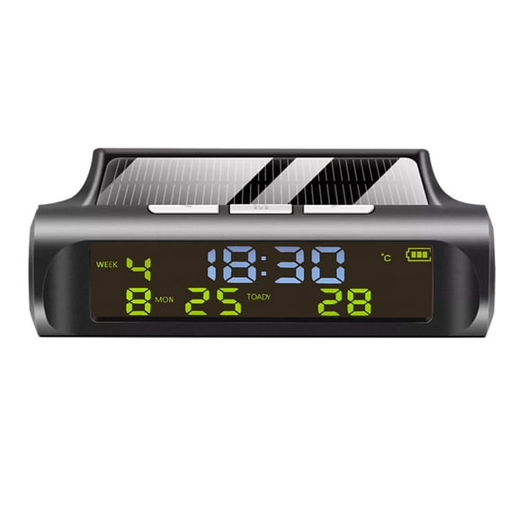 LEORX Vehicle Dashboard Clock with Digital Thermometer Solar Powered Car Accessory