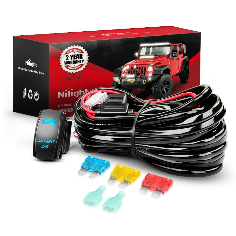 Nilight 10014W LED Light Bar Wiring Harness Kit 14AWG Heavy Duty 12V