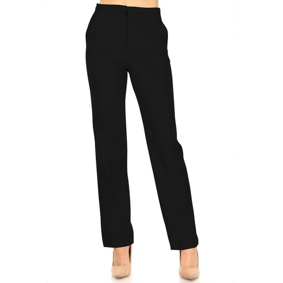 Moa Collection, Women's Straight Slim Stretch High Rise Solid Trouser Slacks Pants for Office work