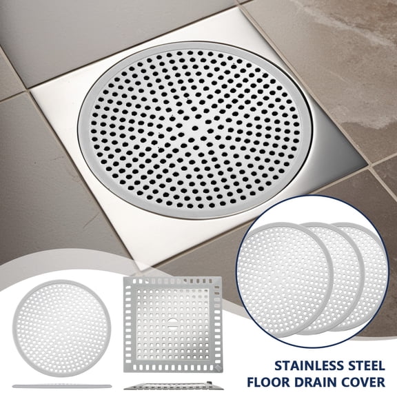 Drain Hair Catcher, 1pc Round Shower Drain Cover for Bathroom, Drain Strainer, Stainless Steel and Silicone (Round)