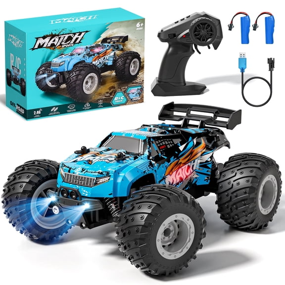 Remote Control Truck, 1:18 All Terrain Rc Truck High Speed Fast 15KM/H, Remote Control Monster Truck with Cool Light & Rechargeable Batteries, 25Km/H Off-Road RC Car Toys for Boys 5 to 8 Year