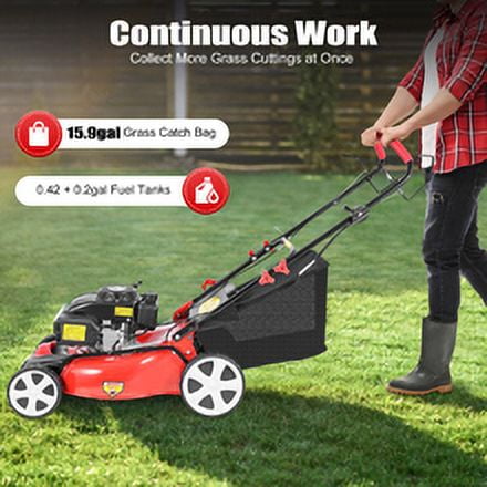 5HP Gas Lawn Mower with 51cm Cutting Width, 60L Collection Bag, Adjustable Height, Durable Steel & Nylon Construction for Efficient Weeding