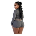 thumbnail image 6 of LYMAYTER Women's Denim Coord Set‌ for S-2XL Long Sleeve Jean Stretch Jacket & Distressed Shorts Combo, 6 of 6