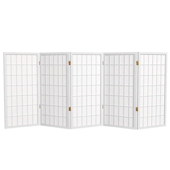 3 ft. Tall Classic Japanese Window Pane Lattice Privacy Screen - White - 5 Panels