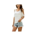 thumbnail image 2 of Yuemengxuan Women Summer T-Shirt, Solid Color Off-Shoulder O-Neck  Short Sleeves Loose Tops, 2 of 6
