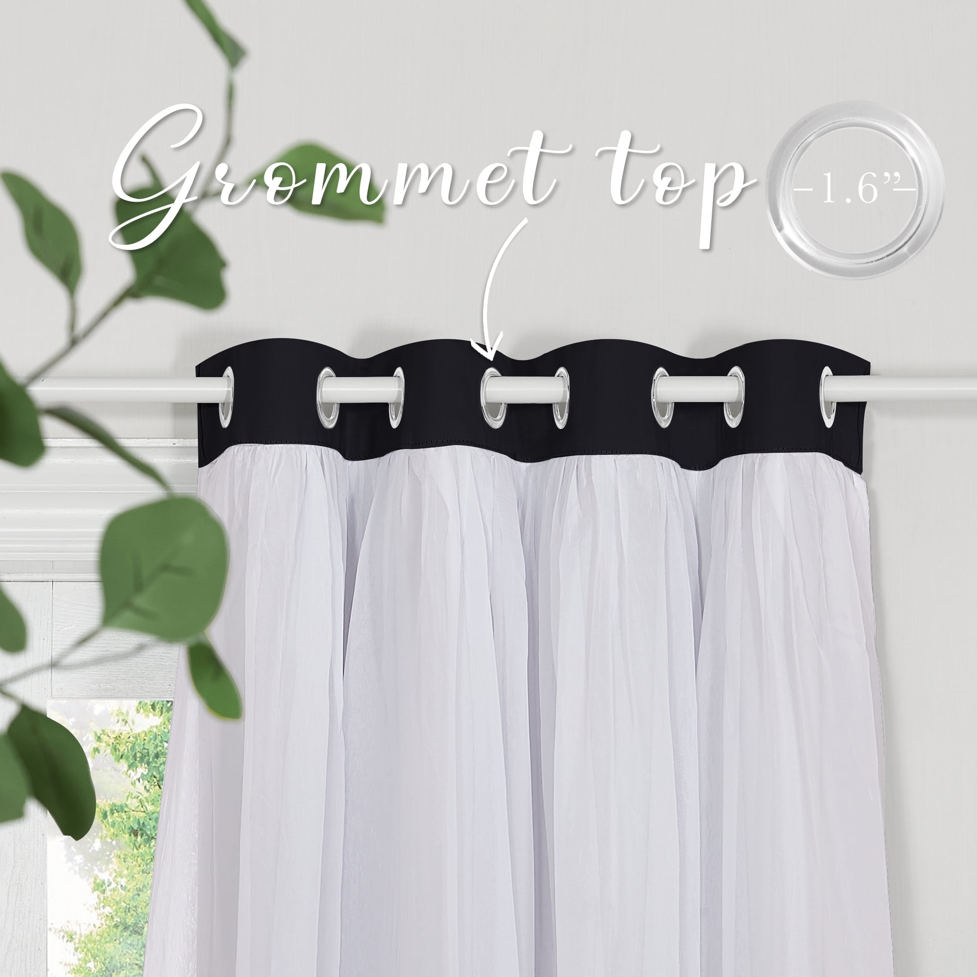 NICETOWN Double Layer Sheer Blackout Curtains Solid Grommet Room Darkening Thermal Drapes, W52 x L84, Set of 2, Black