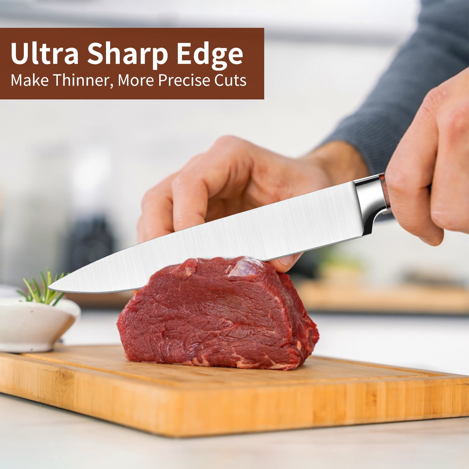 TINANA 5 PCS Kitchen Knife Set, Ultra-Sharp Stainless Steel Chef Knives with Ergonomic Pakkawood Handles for Cooking and Chopping