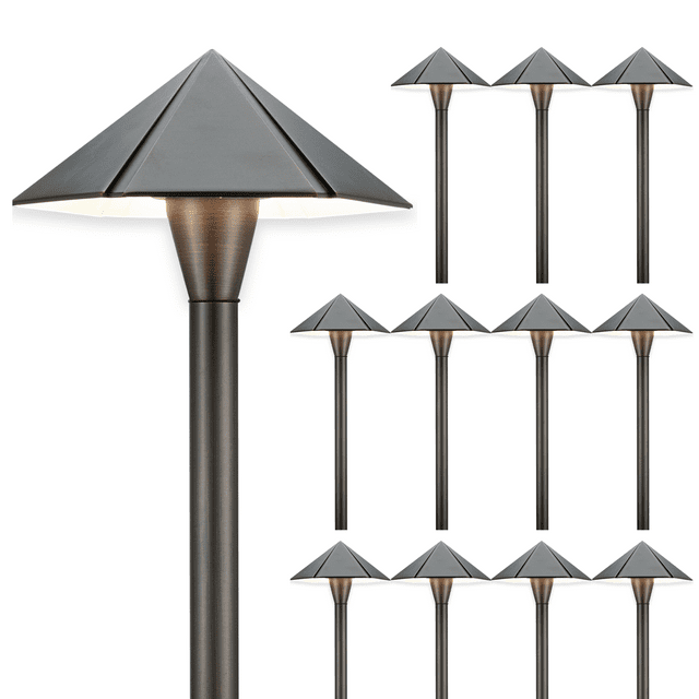 Gardenreet Landscape Path Lights Brass – 12V Low Voltage Wired Pathway Lights, L-Shape Bronze, Waterproof LED Ready For Yard Walkway Driveway (Bulb Not Included)