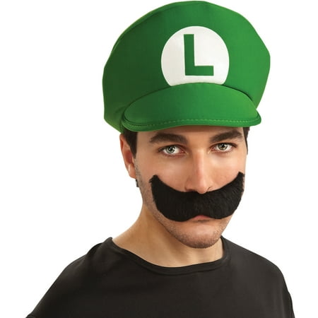 Super Mario Brothers Luigi Kids Hat and Mustache Halloween Accessory, One Size