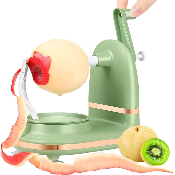 Pelr de manzanas giratorio manual con espiralizr de manzana, antideslizante, con base de succión, hoja de acero inoxidable, fácil de limpiar (verde claro)