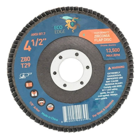 

Eco Edge 4.5-Inch High Density Premium Zirconia 80 Grit Flap Disc: 10 Pack | 4-1/2 x7/8 Sanding Discs for Angle Grinder (80 Grit Bevel Type 29)