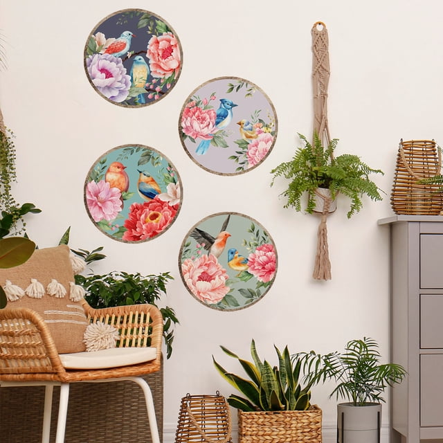 Wmhnj Adhesivos de pared autoadhesivos con diseño de flores, ramas y pjaros para decoracin del hogar. Pegatinas removibles sin pegamento, ideales para fondos de papel tapiz. Paquete de 1 unidad.