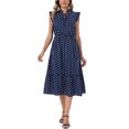 thumbnail image 2 of INSPIRE CHIC Polka Dot Dress for Women's Summer Ruffle Sleeve Tie V Neck Casual Beach Vacation Midi Dresses S Navy Blue, 2 of 6