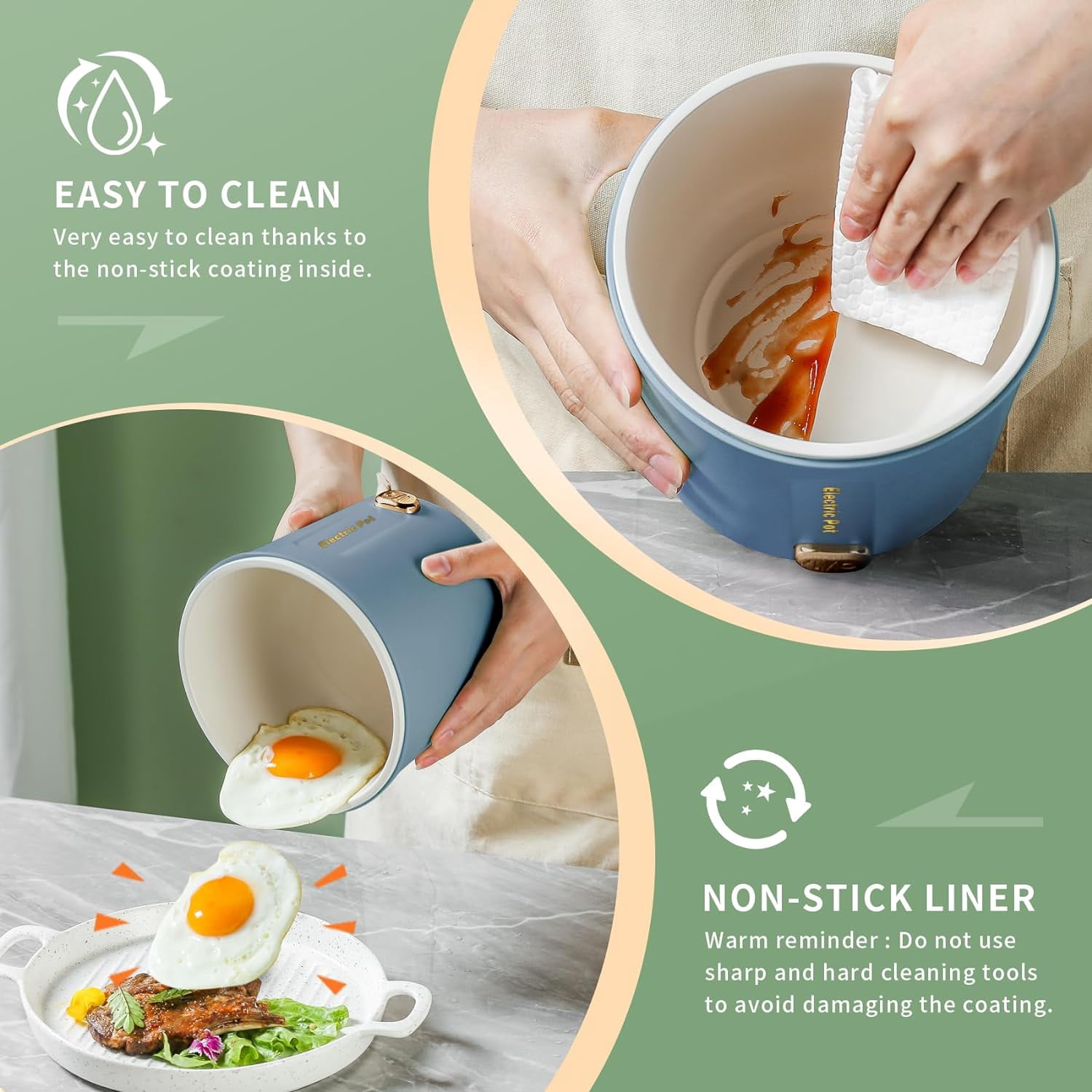Hot Pot Electric, 1L Mini Ramen Cooker, 450W Rapid Noodles Cooker, Multifunctional Electric Pot for Cooking Pasta, Egg, Soup, Portable Pot with Over-Heating Protection for Dorm, Office, Travel