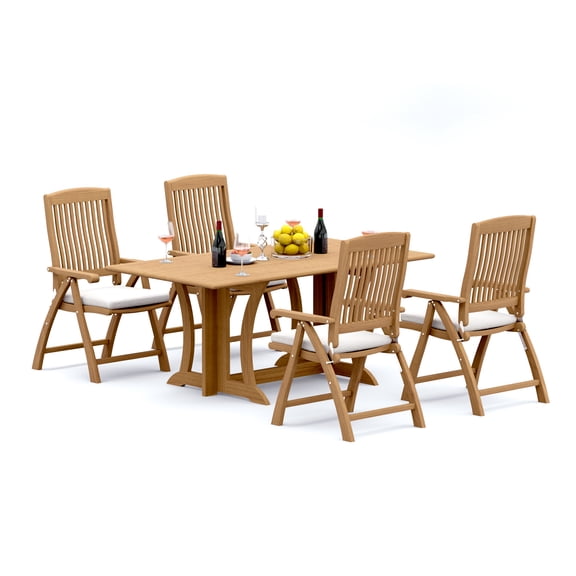 Grade-A Teak Dining Set: 4 Seater 5 Pc: And 4 Marley Arm Chairs Outdoor Patio WholesaleTeak #51MR1504