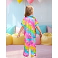 thumbnail image 2 of Girls Pajamas Silk PJS Set Rainbow Unicorn Sleepwear Short Sleeve Long Pants Jammies for Toddler Kids, 2 of 6