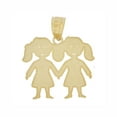 thumbnail image 2 of 14k Yellow Gold White Rhodium, Twin Sisters Girls Pendant Charm 20mm with 16" Dainty Neck Chain, 2 of 9