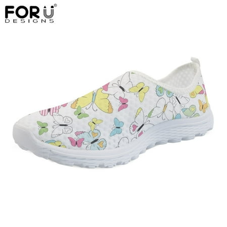 

FORUDESIGNS Fashion Ladies Flat Shoes Butterfly Pattern Ladies Flat Shoes Casual Air Mesh Breathable Summer Slip on Sneakers