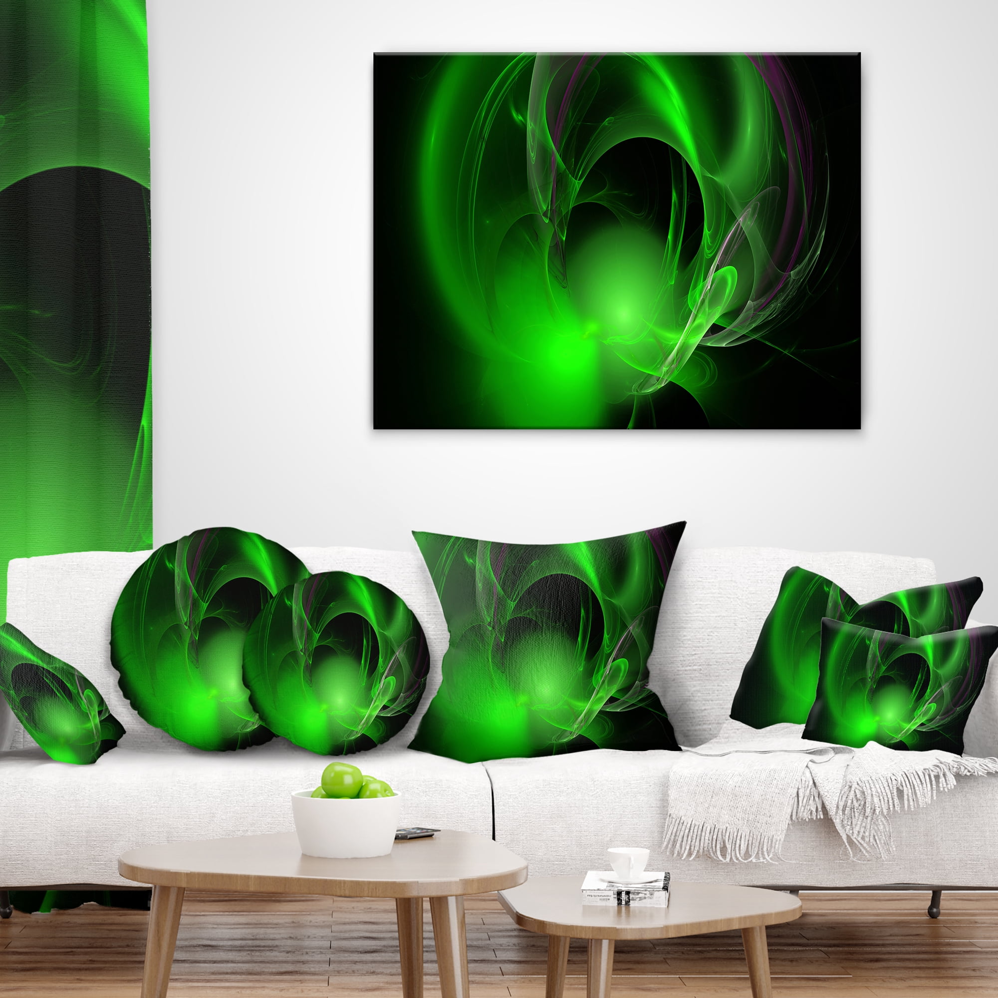 Designart Green Galactic Nebula on Black - Abstract Throw Pillow - 16x16