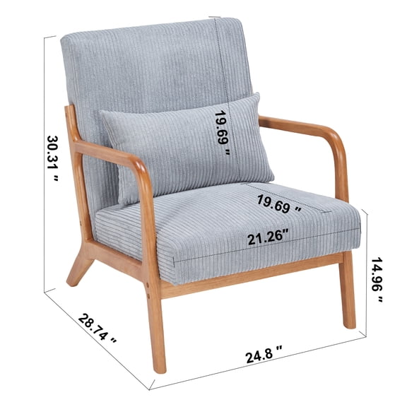 Accent Chairs Mid-Century Modern Accent Chair, Arm Chair Living Room Chairs with Pillow Upholstered Reading Chair with Solid Wood Frame & Living Room Bedroom Balcony (Antique Dark Grey),Fabric Accen