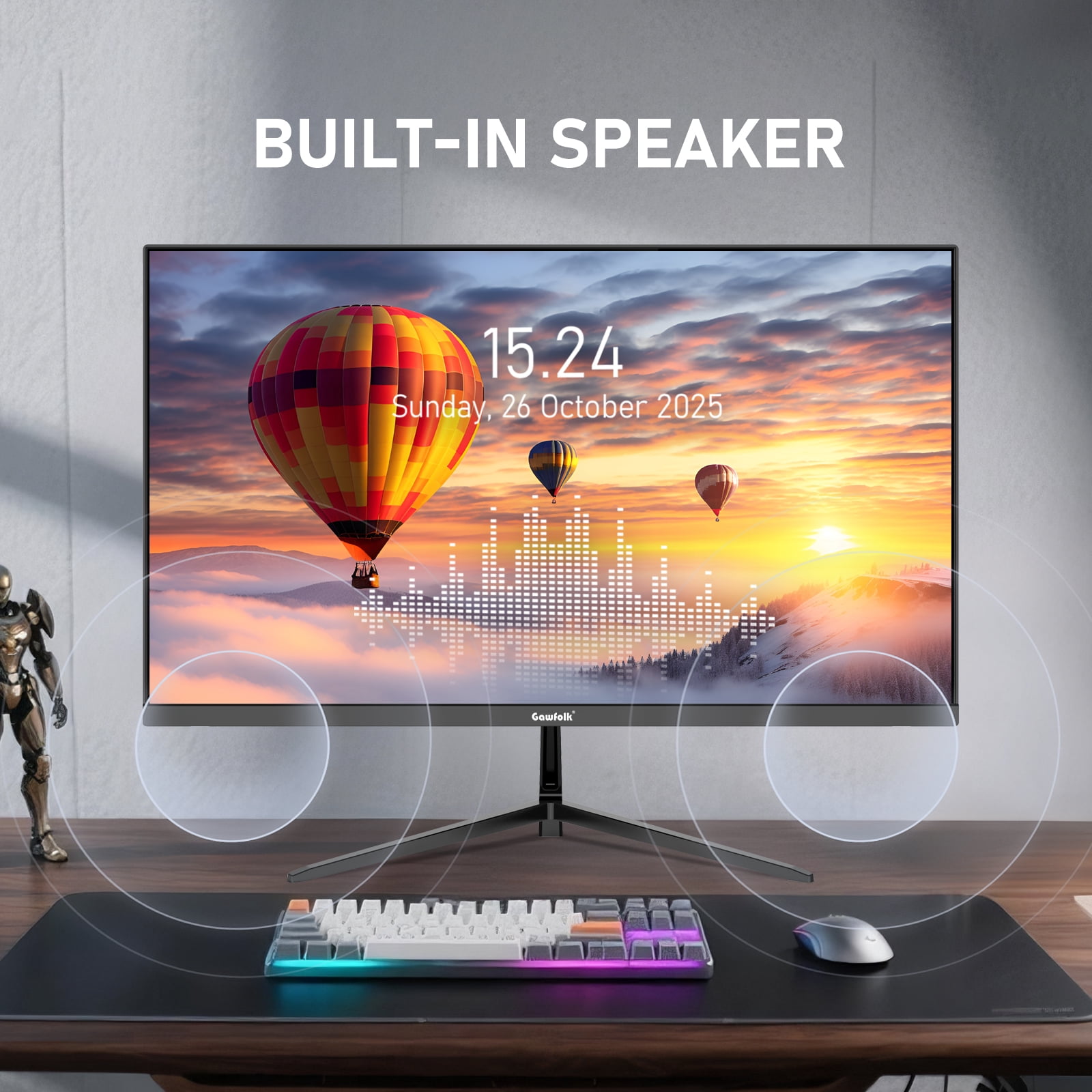 Gawfolk 27" 2K IPS Office Computer Monitor, 75Hz Adaptive-Sync, Built-in Speakers, Black