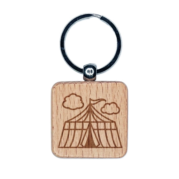 Circus Carnival Tent Square Keychain Charm Tag - Engraved Wood