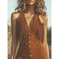 thumbnail image 2 of ZOELNIC Women's Western Cowgirl Dress - Vintage V-Neck Sleeveless Fringe Dress with Front Buttons for Country Style Wear, S, 2 of 4