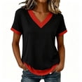 thumbnail image 2 of Maplenight V Neck T Shirts for Women Color Block Short Sleeve Tee Shirts Casual Daily Wear Basic Tops, 2 of 8