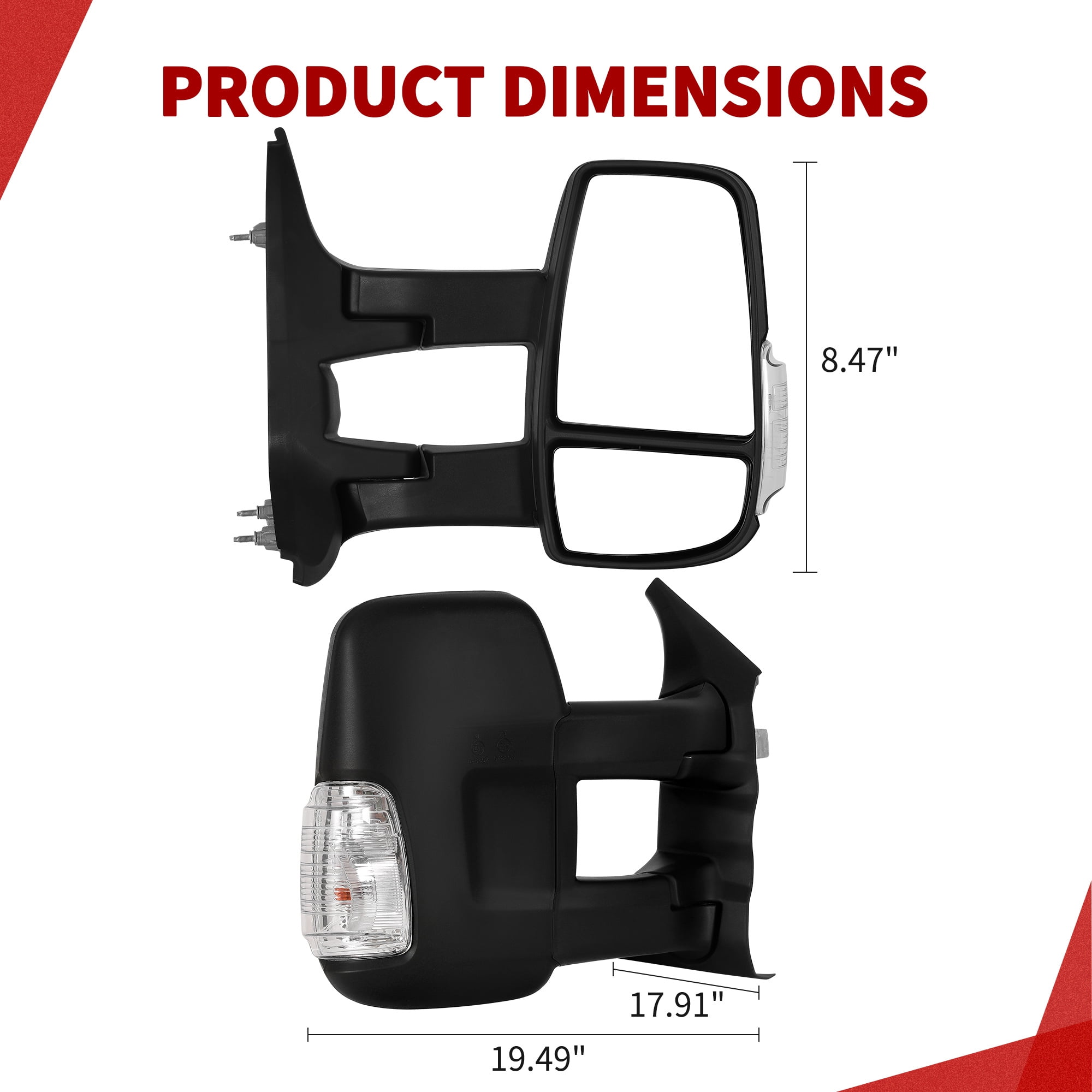 LEDKINGDOMUS Right Side Power Heated Door Mirror with Amber Turn Signal, Compatible with 2015 2016 2017 2018 2019 2020 2021 2022 2023 2024 Ford Transit 150/250/350, Black