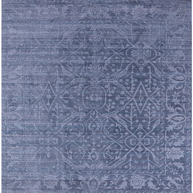 Ahgly Company Tapis de Zone Orientale Bleu Azur Moderne du Milieu du Siècle, Carré de 6'