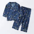 thumbnail image 2 of Odeerbi 1-8 Años Niños Niñas Pijama de Satén Con Solapa Dentada Camisa de Manga Larga Conjunto de Pantalones Suave Estampado de Rayas Pijama de Dos Piezas, 2 of 9