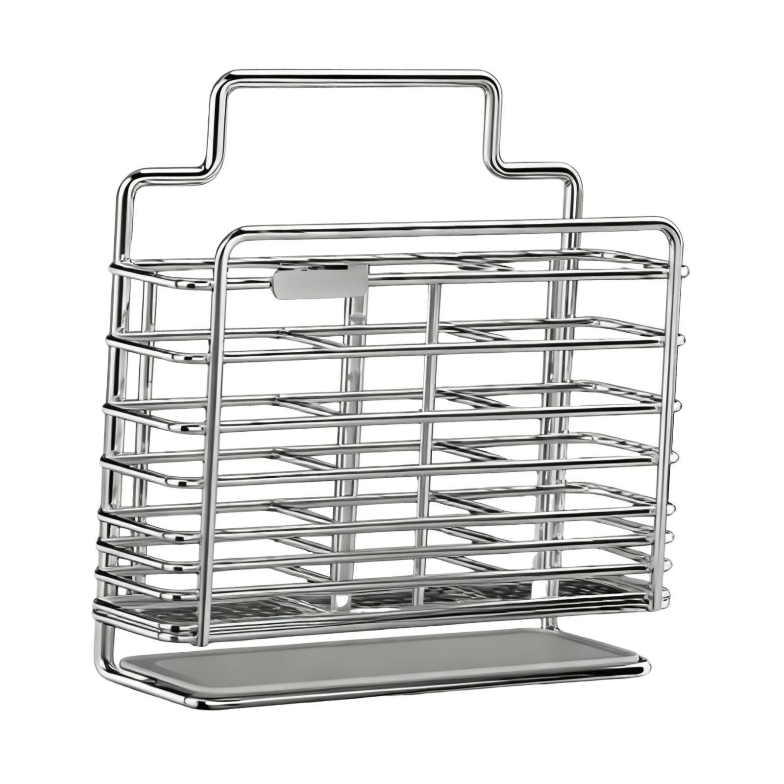 Utensil Holder Kitchen Organizer Cutlery Rack Stainless Steel Three Compartments for Home Wall Mount Storage Drying