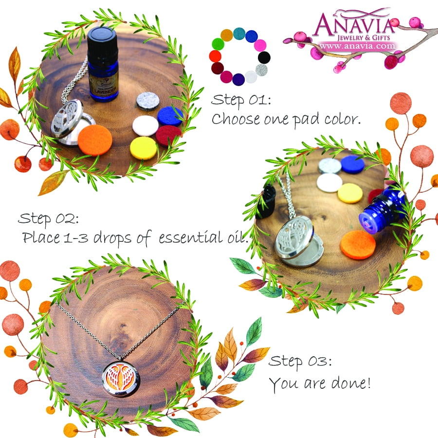 Anavia Tree of Life Essential Oil Diffuser Rhinestone Necklace & Organic Gift for Her Fiancee Girlfriend Aromatherapy Gift for Wife Jewelry Gift Set Rose Gold Necklace & Lavender Oil
