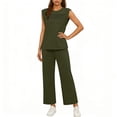 thumbnail image 6 of Women's Elastic Waist Shorts Set with Soft Stretchy Fabric, Straight Leg Shorts for Women, Casual Summer Outfit, Beach Lounge Activewear, Womens | VerBelle,Army Green 2XL, 6 of 8