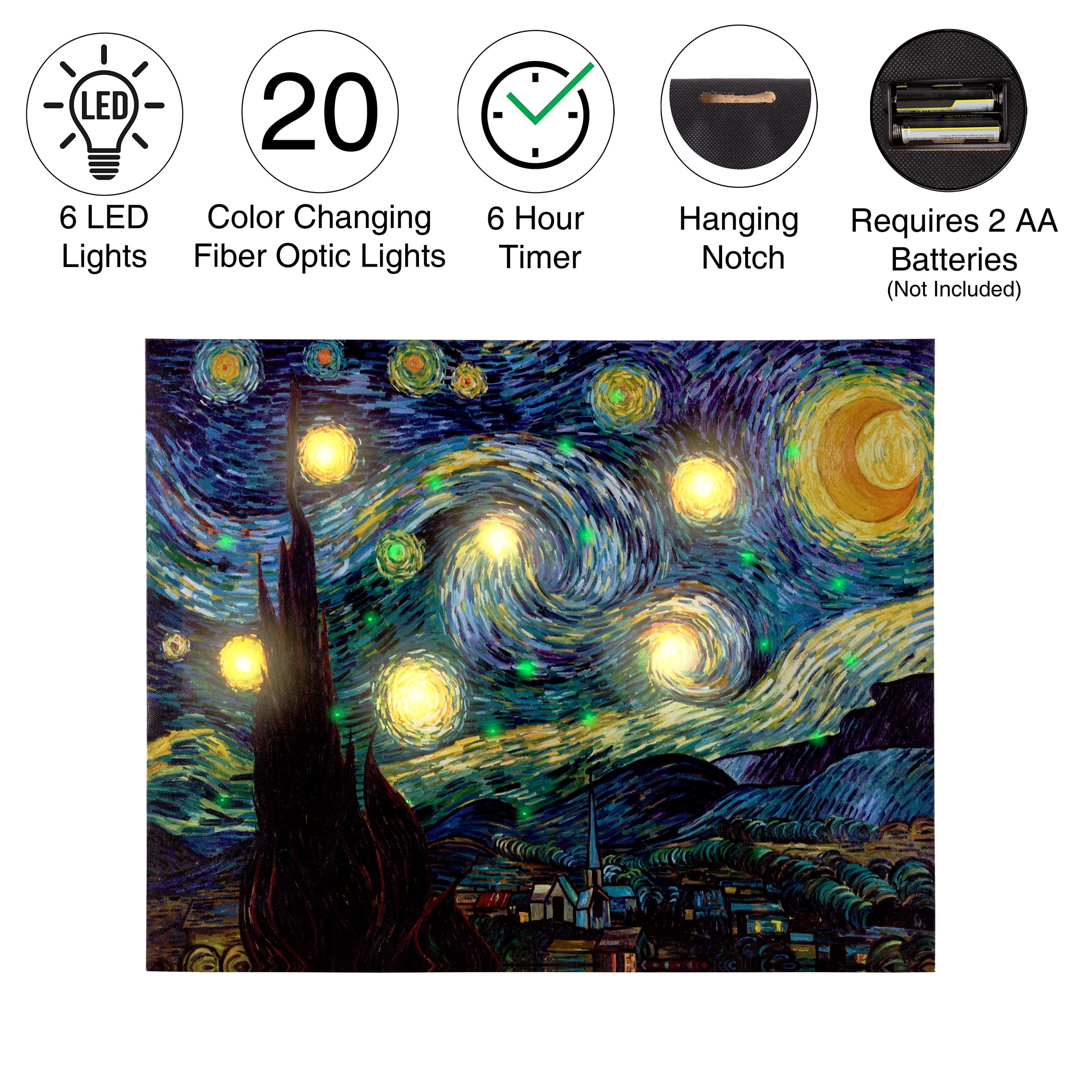 Lavish Home Van Gogh Art Décor Set – 16x20 Canvas Print and LED Candle