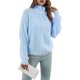 thumbnail image 1 of Suéter de punto de cuello alto para mujer, elegante, transpirable, con cierre de cremallera, suéter suelto con cremallera de cuello alto para mujer, azul claro S, 1 of 8