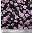 thumbnail image 2 of Soimoi Black Cotton Duck Fabric Saucer Magnolia Floral Print Sewing Fabric Yard 42 Inch Wide, 2 of 3