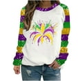 thumbnail image 2 of Felirenzacia Women's Carnival Sweatshirt, Mardi Gras Crewneck Long Sleeve Party Raglan Pullover Tops, Classic Purple Yellow Green, S-5XL, 2 of 6