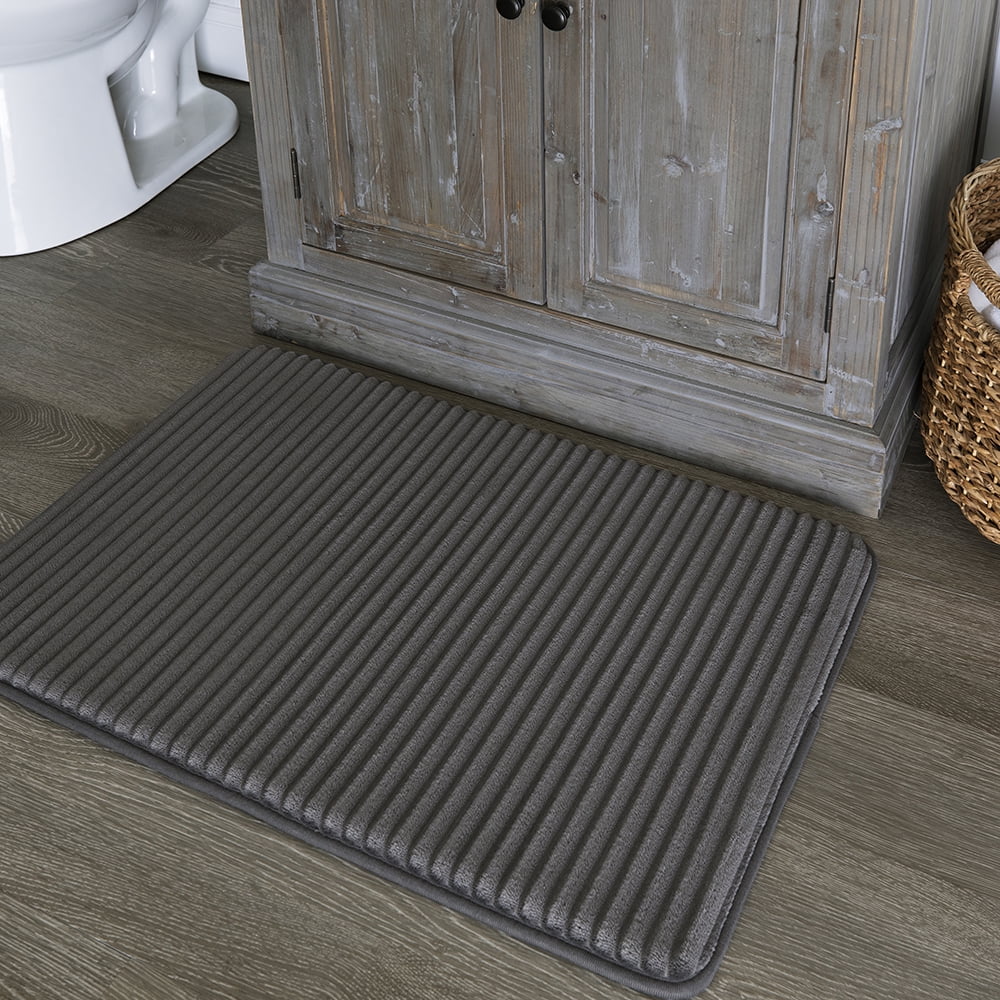 Flannel Bathroom Quick Dry Rugs Memory Foam Grey Plush Bath Mat