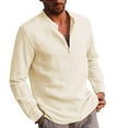 thumbnail image 1 of ITFABS Men's Solid Color Long Sleeve T-Shirt Loose Fit Tops Solid Color Blouse, 1 of 9